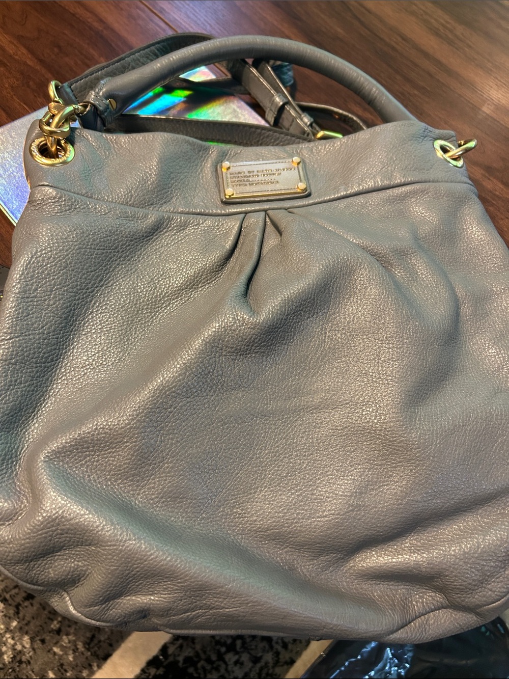 Marc by Marc Jacobs Pebbled Gray Leather Shoulder Hobo with Gold Hardware